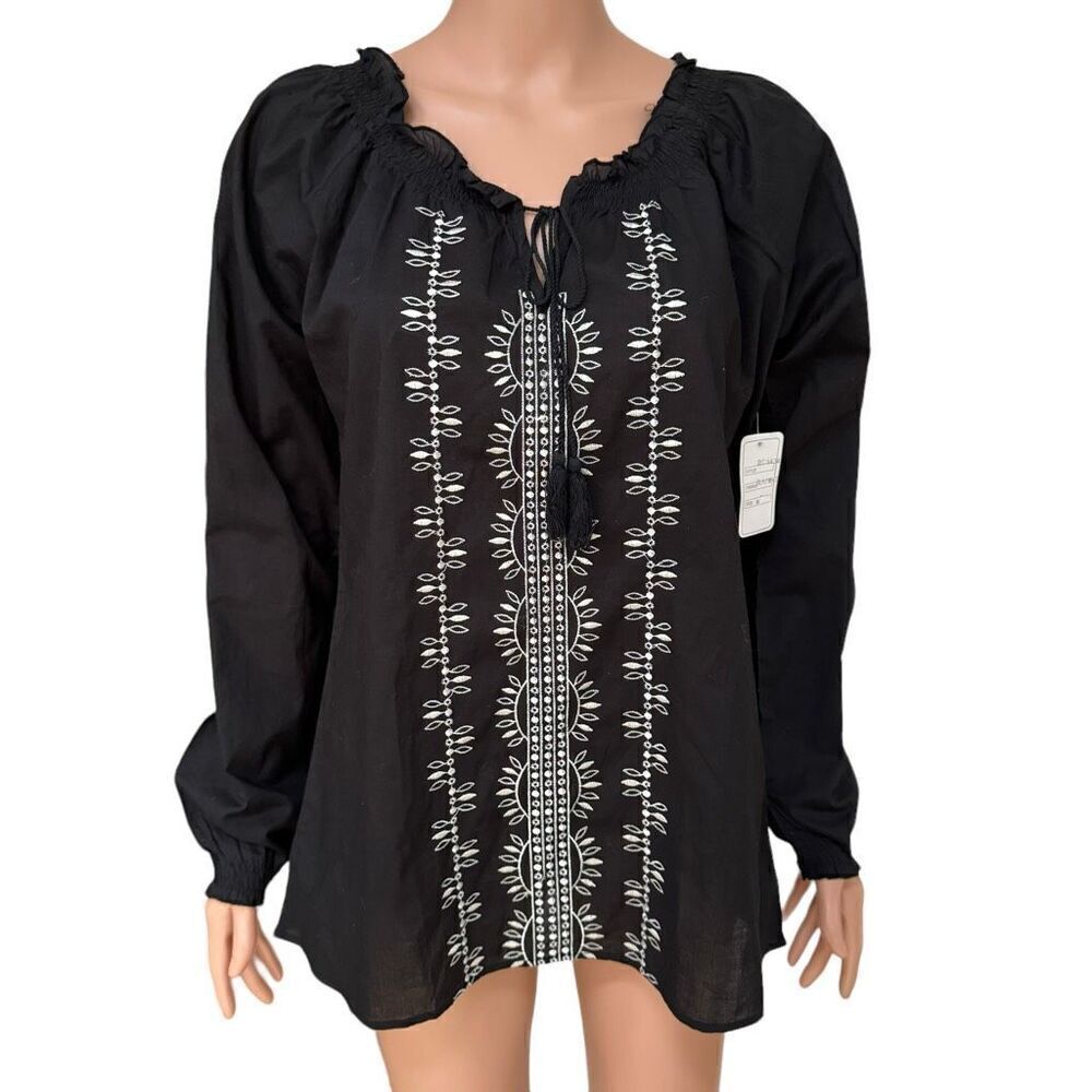 Vintage dcg missy peasant blouse ruffle neck with tassels embroidered size M NWT